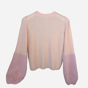 Miroh Pastel Peach & Pink Fuzzy Balloon Sleeve Colorblock Sweater Size Small